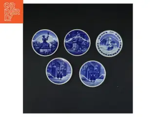 Blå dekorative platter, 5 stk (str. 5 stk Ø 8,5 cm)