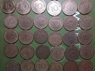 TYSKLAND 36 x 10 PFENNIG 1950 - 1996 + 2 x 5 PF +2