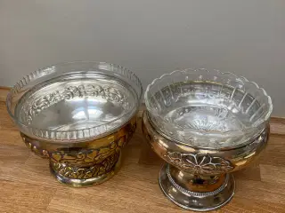 Skåle i sølvplet med glasindsats