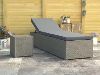 Liggestol med hynde og tebord polyrattan grå