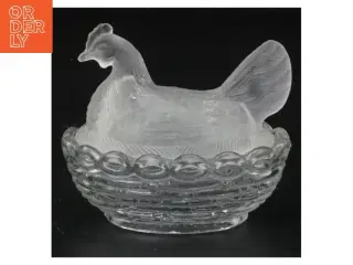 Glasfugl med tilhørende skål (str. 9 x 6 x 8 cm)
