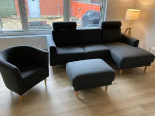 Sofa, puf og stol