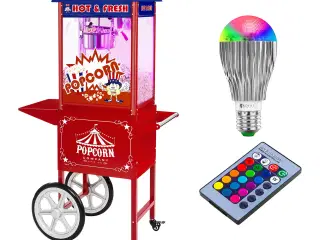 Popcornmaskine med vogn og LED-belysning