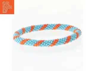 Perlearmbånd i blå og orange (str. Ø 6 cm)