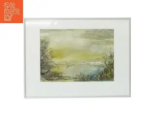 Indrammet akvarel landskab (str. 41x31 cm)