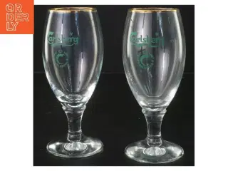 Carlsberg ølglas med guldkant fra Carlsberg (str. 2 stk Ø 6 cm længde 17,5 cm)