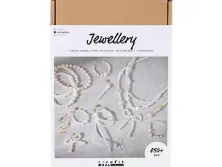 DIY Mix Smykker, Halskæder, armbånd, øreringe, forgyldt, hvid perlemor, 1 pk.