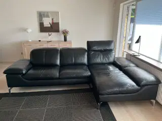 Hjørnesofa med chaiselong- læder 