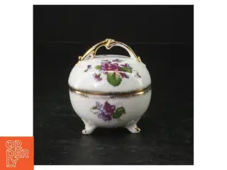 Porcelæns bonbonniere med blomstermotiv (str. Ø. 7,5 cm)