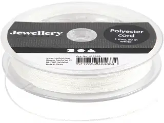 Polyester snor, tykkelse 1 mm, hvid, 50m/ 1 rl.