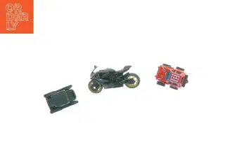 Små mini legetøjsbiler og motorcykel (str. 3 x 2 cm og 6 x 2 cm)