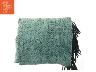 Blå grøn mønstret tæppe med frynser (str. 140x190 cm)