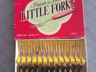 Æske m/ 12 små coktailgafler sælges - Sender gerne