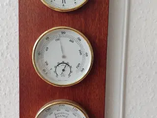 Flot vejrstation i teaktræ, med Ur, Barometer, Hyg