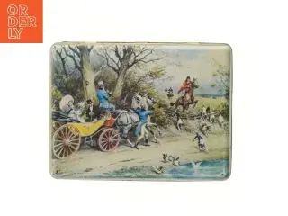 Kagedåse med jagtmotiv (str. 24,5x18,5 cm)
