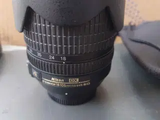 Nikon af-s 18-105mm VR objektiv med neopren pose