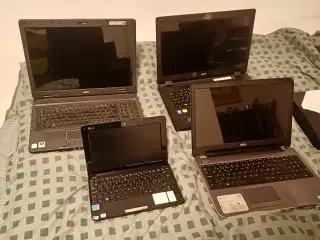 4 stks bærbare computere og 8 computertasker 