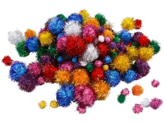 Farverige Glitter Pomponer 15-40 mm - 62 g