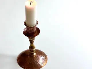 Lysestage, kobber og messing