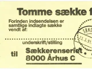 Manilamærke f. postsække. Sønderborg 1991