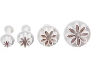 Udstikkere med præg, blomst, diam. 2,3+2,8+3,6+4,4 cm, hvid, 4stk./ 1 pk.