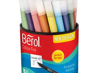 Berol Colourfine Tusch, diam. 10 mm, streg 0,3-0,7 mm, ass. farver, 42 stk./ 1 ds.
