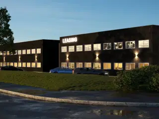 Højloftet lager med kontor, showroom, produktion.