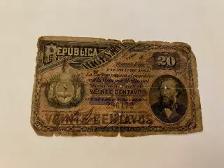 20 Centavos Argentina 1884 - Meget dårlig stand