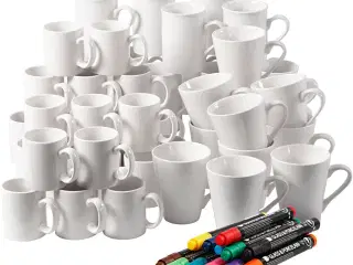 48 Malbare Hvide Krus - Kreativ Dekoration Sæt