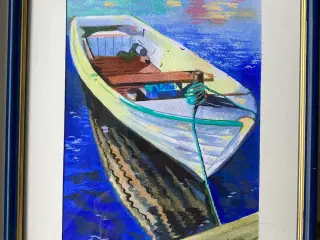 Alena wils, gouache, jolle i havnen