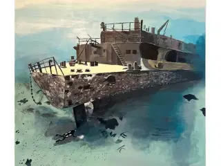 2 stk skibsvrag akrylmalerier