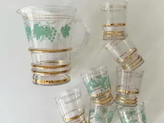 Sæt af kande og 7 glas m druetryk