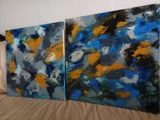 2 FLOTTE OLIE Malerier 50x50 cm
