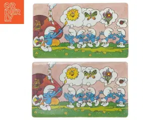 Vintage Smølfe bordskånere fra Peyo (str. 24x14 cm)