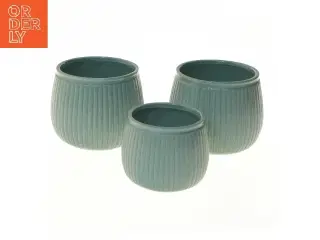 Ribbet keramik potte sæt (str. Ø 11 & 9 cm)