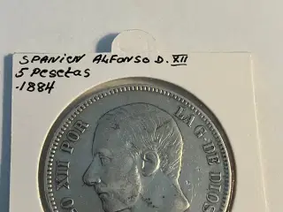 5 Pesetas 1884 Spain