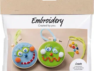 Mini DIY Kit Broderi, Ansigter, blå, grøn, 1 pk.