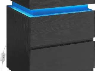 Sengebord med LED lys 3 skuffer, sort træstruktur, 35 × 40 × 55 cm