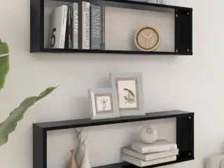 Væghylder 2 stk. 100x15x30 cm spånplade kubeformet sort