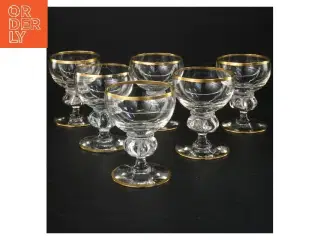 6 champagneglas med guldkant (str. 6 stk Ø 6,5 cm længde 8,5 cm)