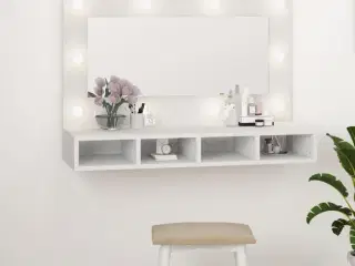 Spejlskab med LED-lys 90x31,5x62 cm hvid