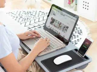 Deskion bærbar laptopbord med XL-pude - grå/sort