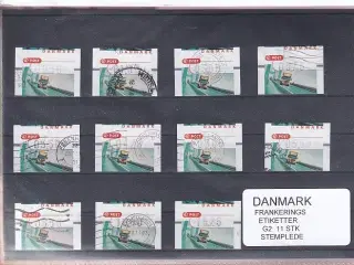 Danmark - Frankeringsetiketter G 2 - 11 Stk. Stemplede