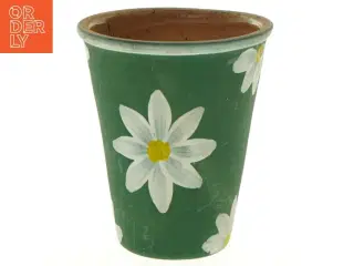 Keramik vase med margueritmønster (str. 12 x 10 cm)