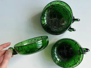 Venetianske glaskopper m sølvdeko, 6 stk samlet