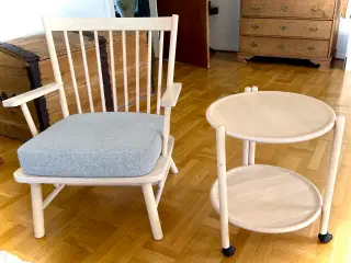 PERSBOL Lænestol i birk samt bakkebord