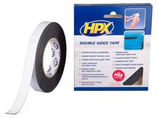 HPX dobbeltklæbende tape sort, 19mm x 10m