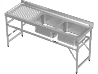 Stålbord med vask – foldebar – 180x60x91 cm