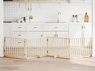 Hundegitter med dør, foldbar, 4 paneler, 320 cm, poppeltræ