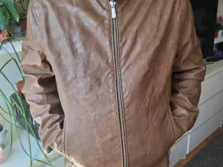 Biker jacket i cognacfarvet PU-læder 